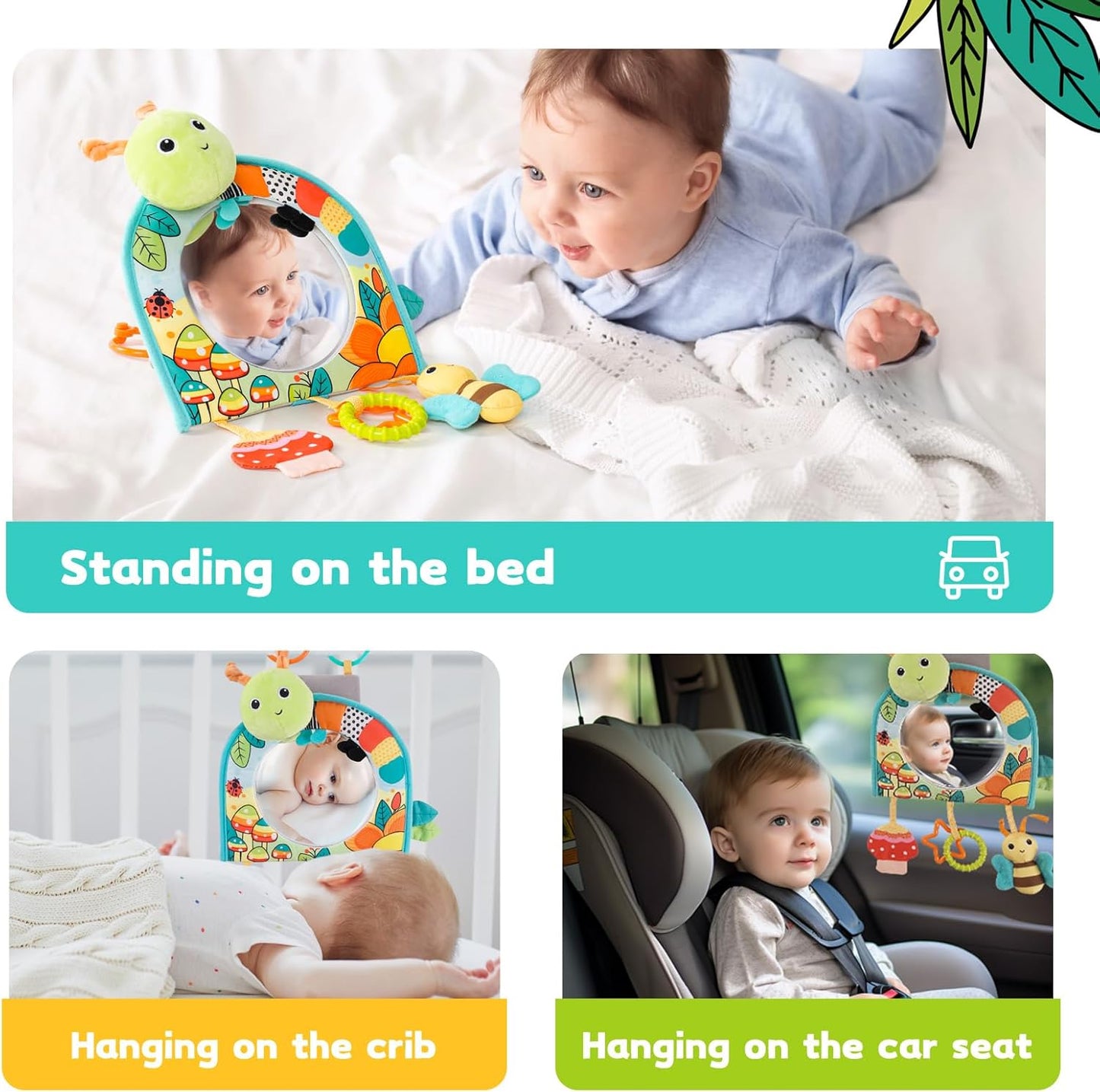 Koty Infant Car Seat Toy - Kick and Play Activity Center with Mirror, Teether and Crinkle Paper, Fun Travel Baby Toy for Rear Car Seat, Easier Drive with Newborns, Babies