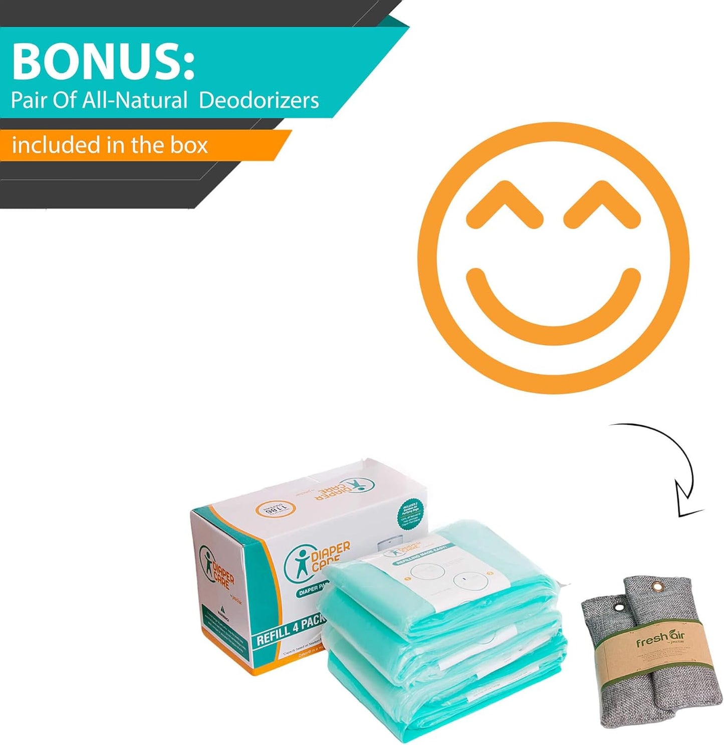 Jasclair Refill Bags Compatible with Dekor Plus Diaper Pail (4 Pack) | Odor-Locking Multi-Layer Liners | Light Baby Powder Scent | Leak-Resistant & Easy to Use | Not for Dekor Classic