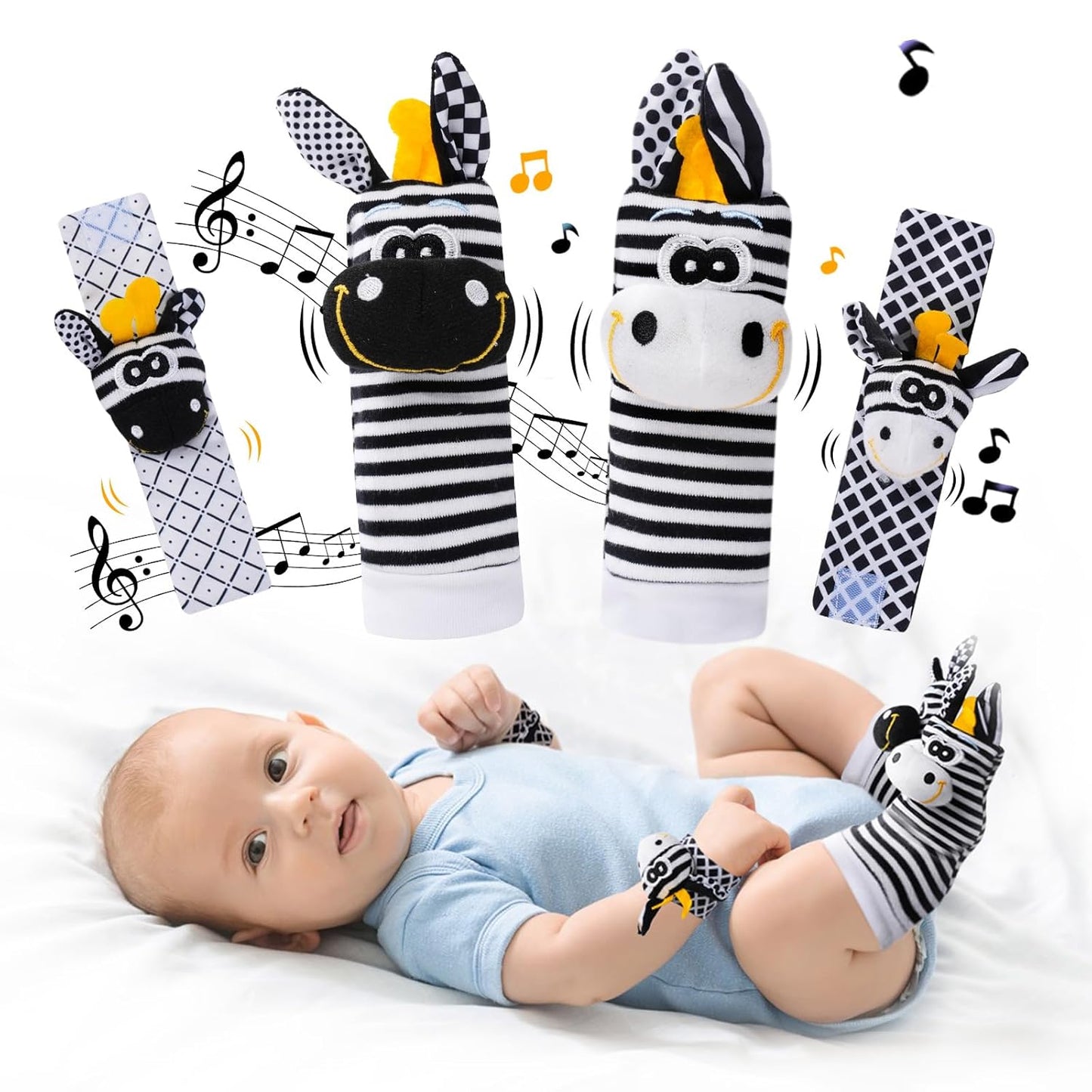 Baby Toys 0-6 Months,High Contrast Baby Toys for Newborn,Black and White Toys,Infant Rattle Socks and Wrist Toy,Newborn Toys 0 3 Months Brain Development,0-6 Months Babies Boy Girl Gift