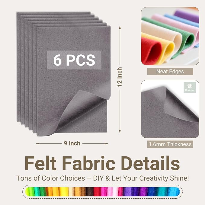 Dark Gray Soft Felt Sheets for Crafts, 1.6mm Thick, Kids' Crafts, DIY Projects