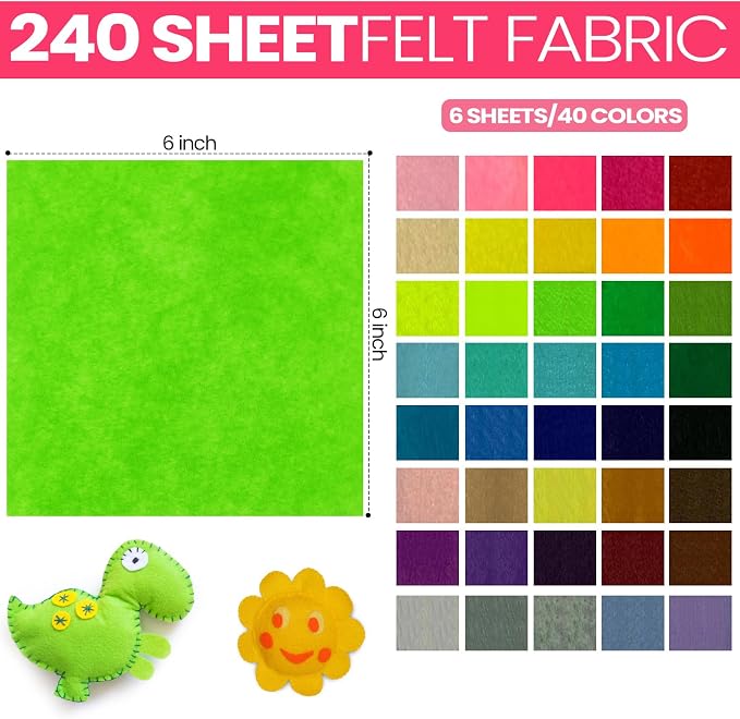 Reginary 240 Pcs 6 x 6 Inch Felt Sheets