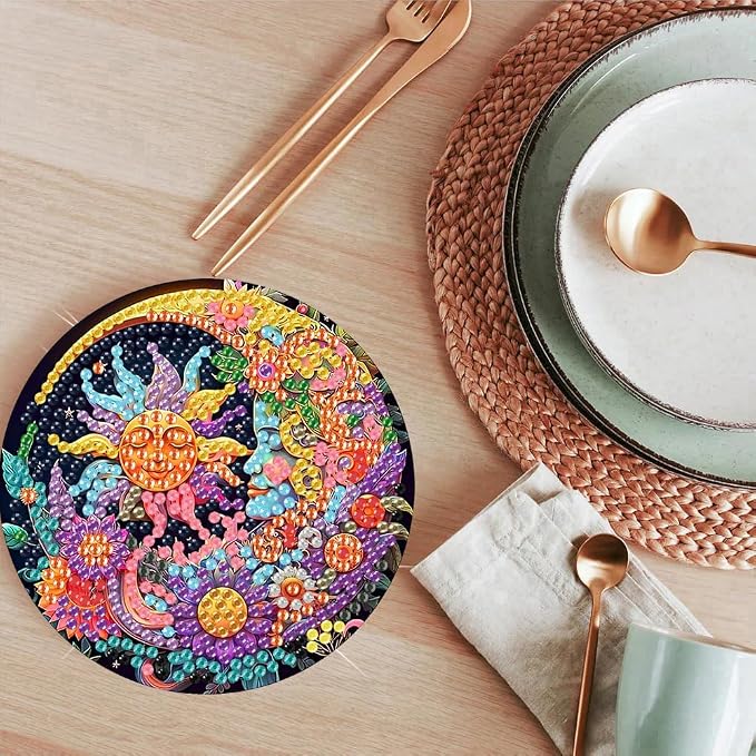 ijbnhd 8 Pcs Sun & Moon Diamond Art Coasters