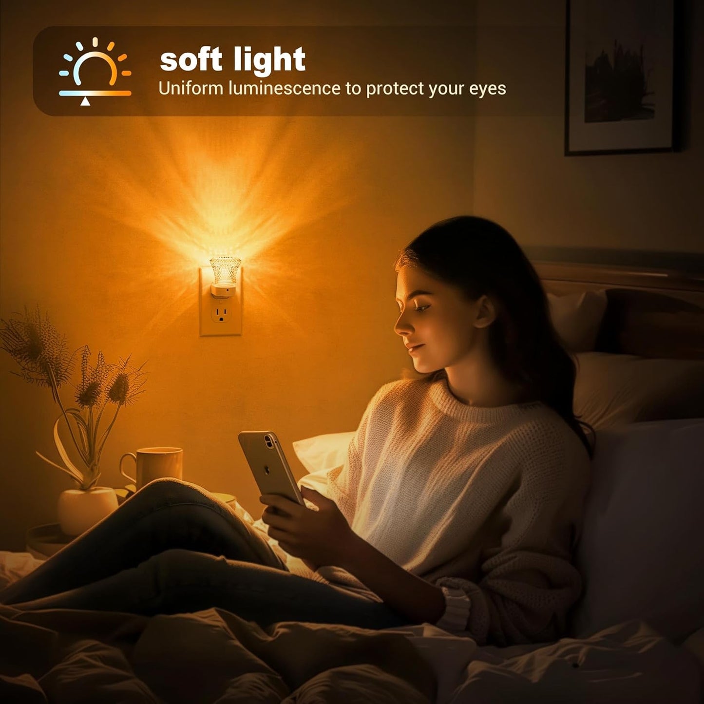 JandCase Amber Night Light Plug in, Night Lights Plug into Wall [2 Pack] with Dusk to Dawn Light Sensor, 1600K Amber Night Light, Adjustable Brightness Nightlight for Kids Bathroom Bedroom Hallway