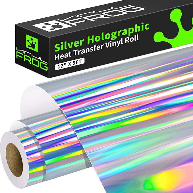 VINYL FROG Silver Holographic Heat Transfer Vinyl 12" x5ft Silver HTV Vinyl
