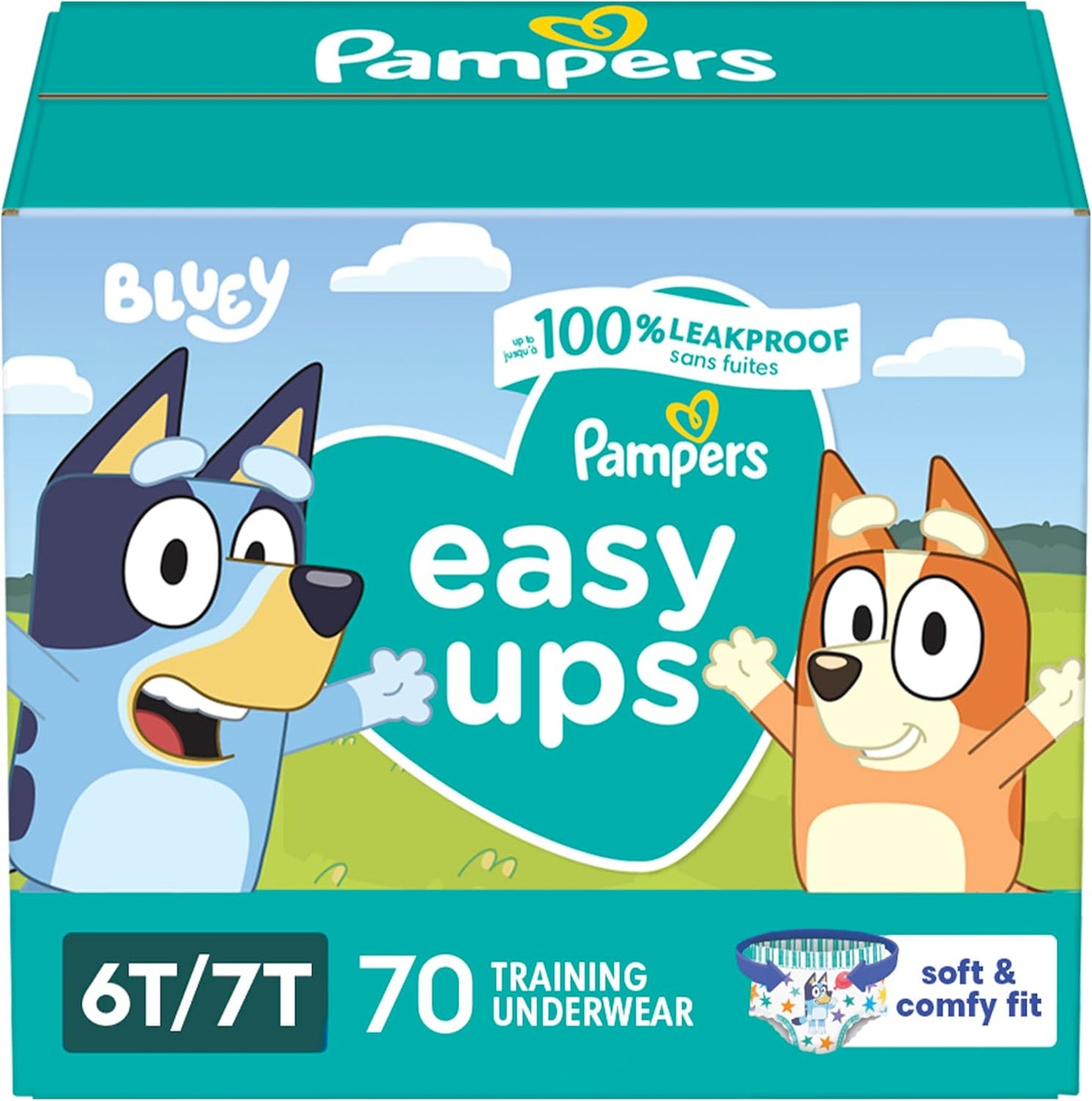 Pampers Training Pants - Easy Ups Boys & Girls Bluey - Size 6T-7T, 70 Count, Children's Potty Underwear