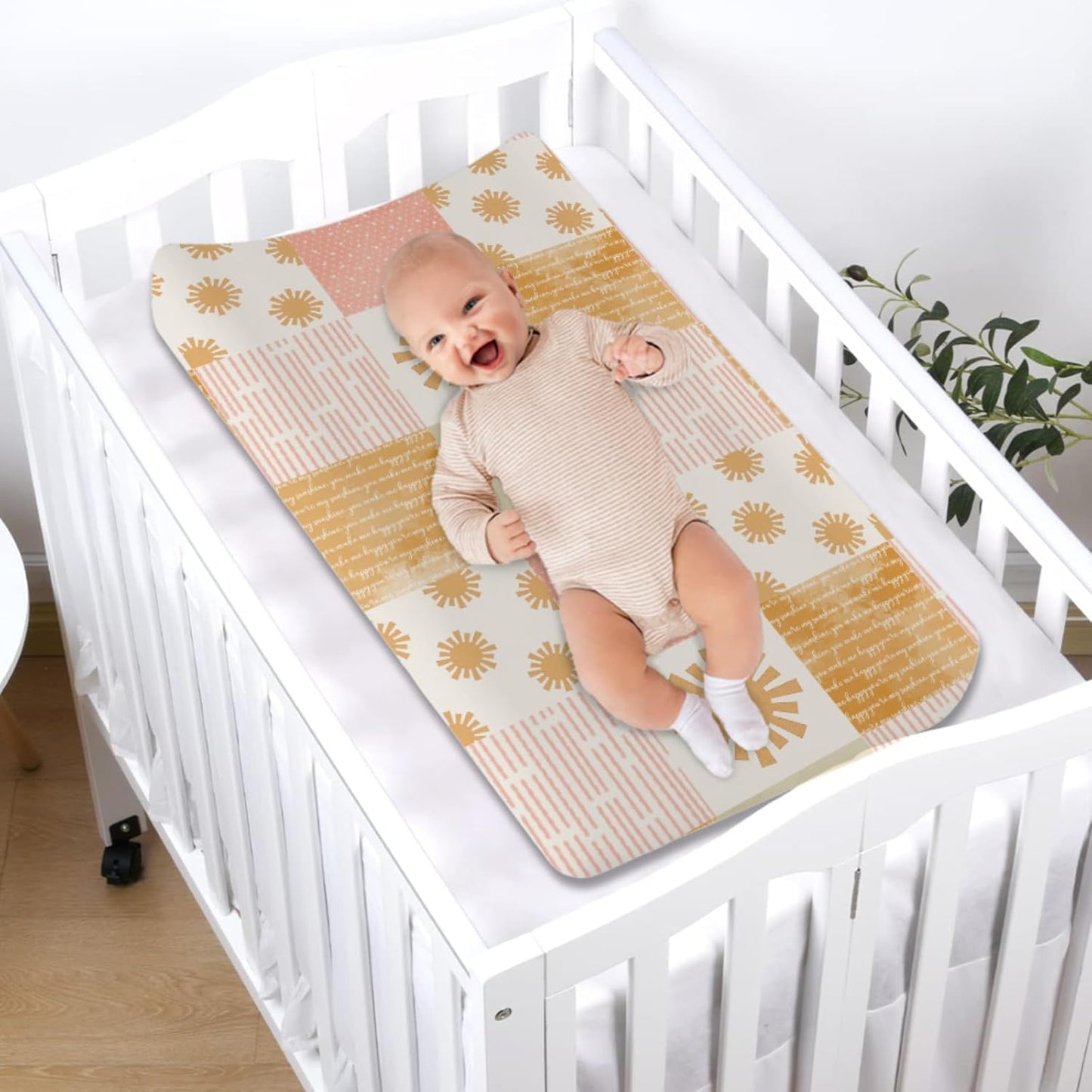 Colorful Boho Sun Changing Pad Covers Cute Sunshine Stripes Diaper Change Pad Sheets for Girls Boys Letters Quote Soft Breathable Stretchy Snug Fitted Changing Mat Cover 32''x16''