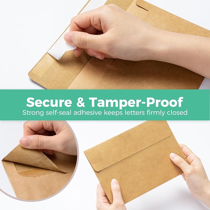 Ohuhu A7 Blank Brown Kraft Cards and Self-Seal Envelopes 100 Pack | 5" x 7"