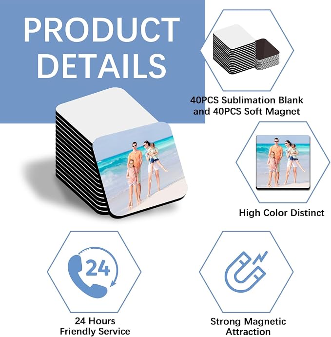 80PCS Sublimation Magnet Blanks 3x3 Bulk Square Produnts 40 Pcs Sublimation