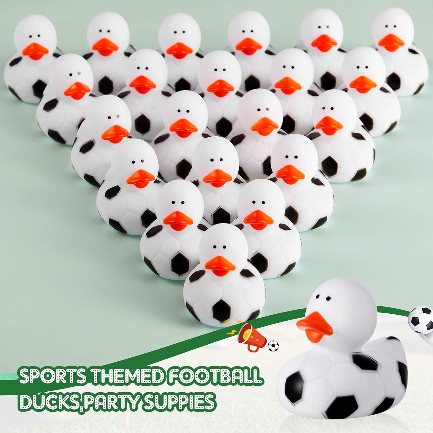 Deekin 24 Pcs Rubber Duck 2 Inch Bulk Sport Party Favors for Birthday Party Decorations Club Player Gift (Soccer)