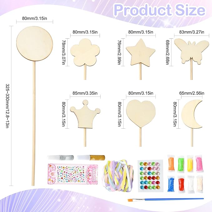 14 pcs Princess Wand Theme Undyed Wooden Cutouts Flower Crown Butterfly Star