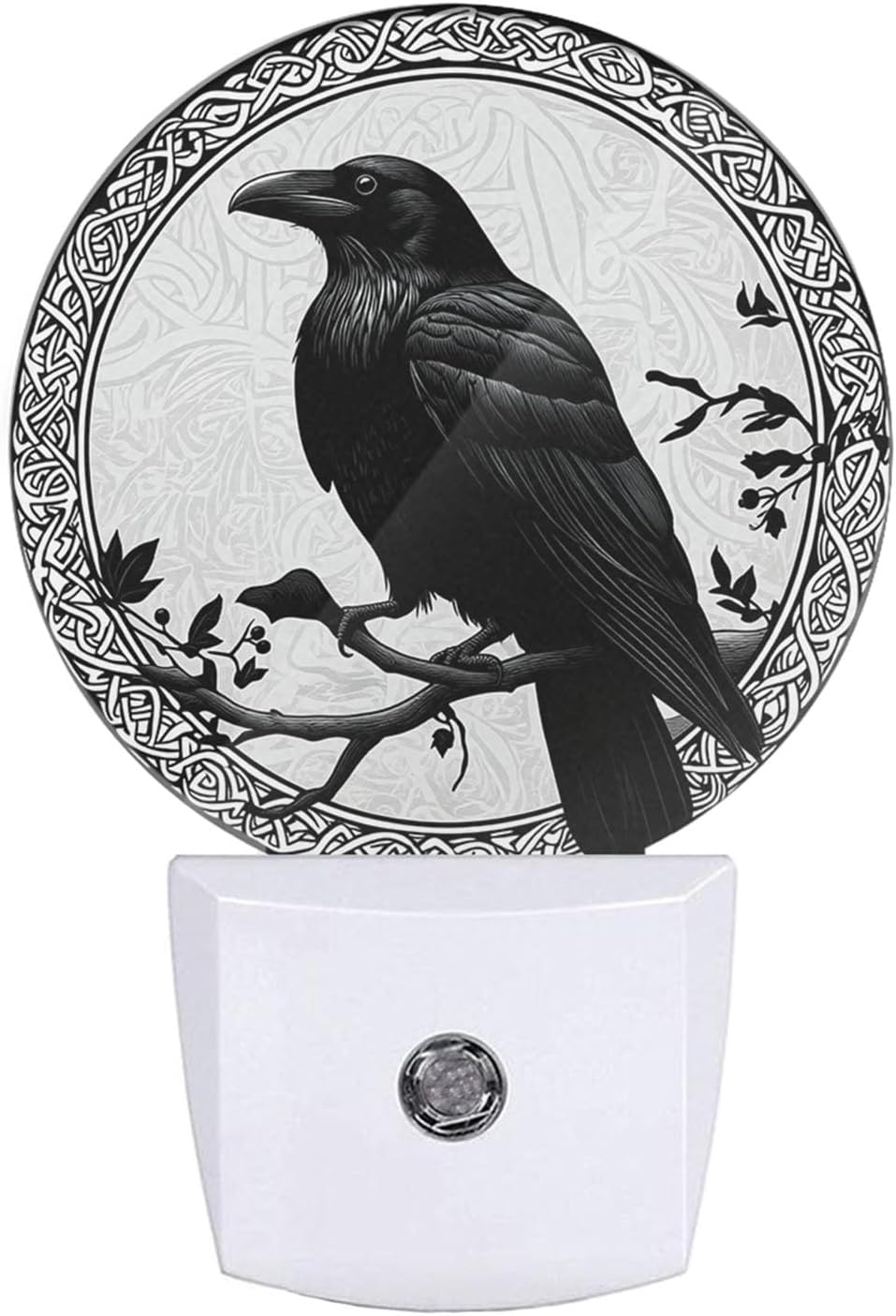 Black Crow on Oak Tree Branch Night Lights Plug into Wall Halloween Night Light Dusk to Dawn Sensor for Bedroom Living Room, LED Lighting 0.5W Sleep Friendly