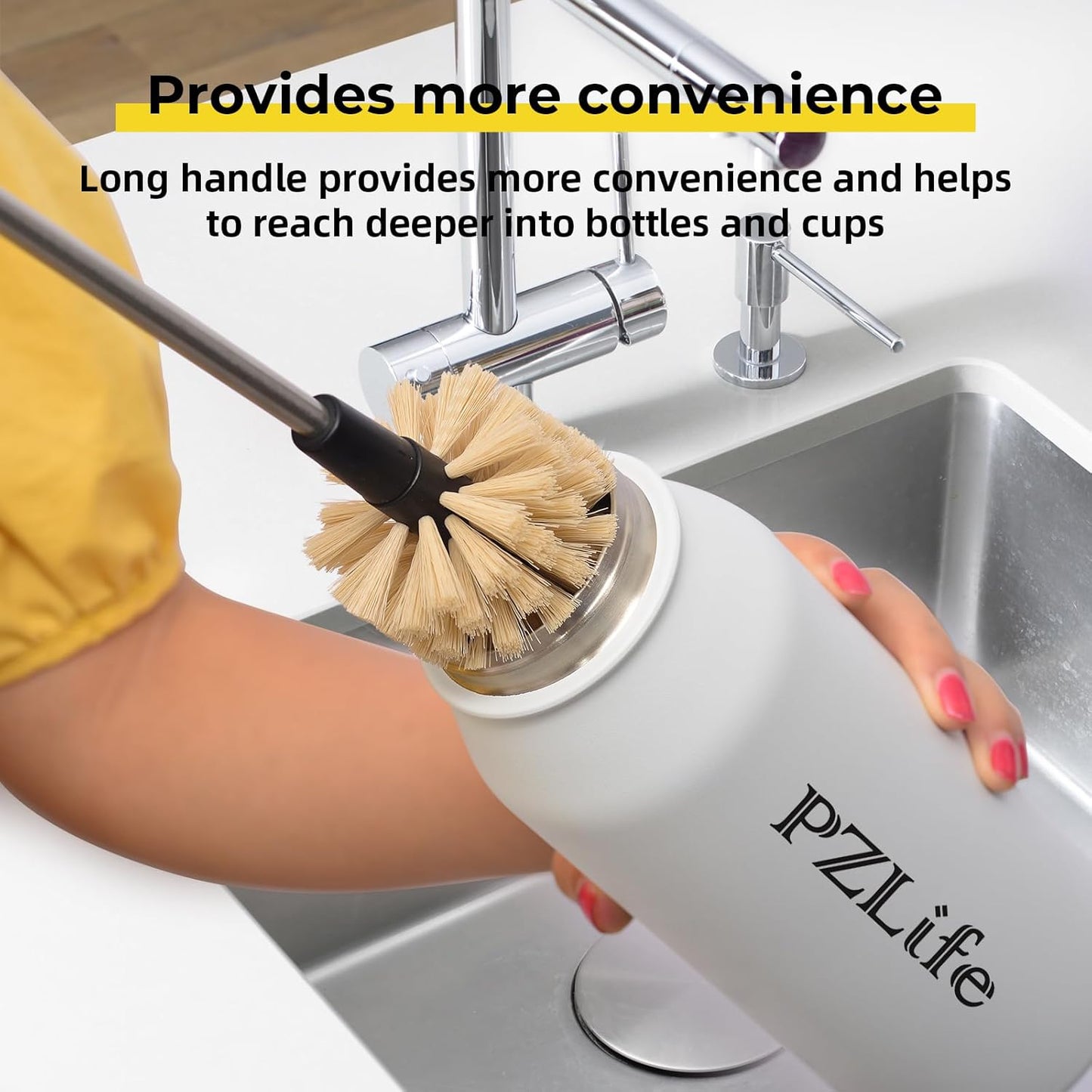 2-in-1 Water Bottle Brush, Water Bottle Cleaner & Straw Brush Cleaning Scrubbing Brush 15 in Long Bottle Brush Detachable Head Multi-Function Cleaning Brush Homework Cleaning Brushe