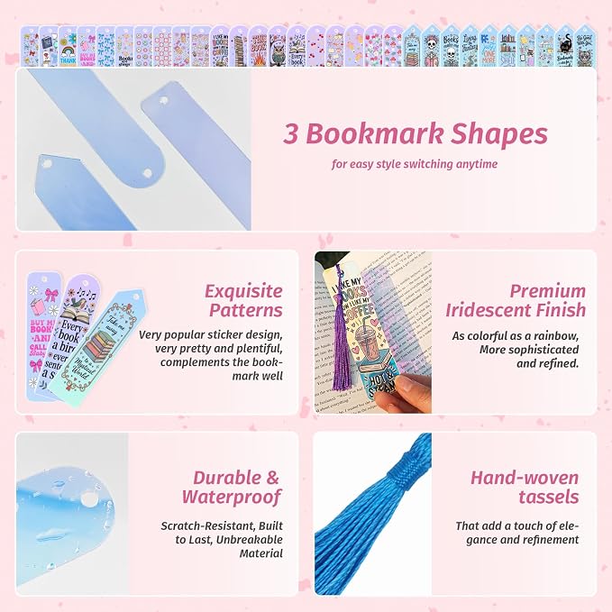 120Pcs Acrylic Bookmark Blanks Kits, Iridescent Clear Bookmarks Bulk