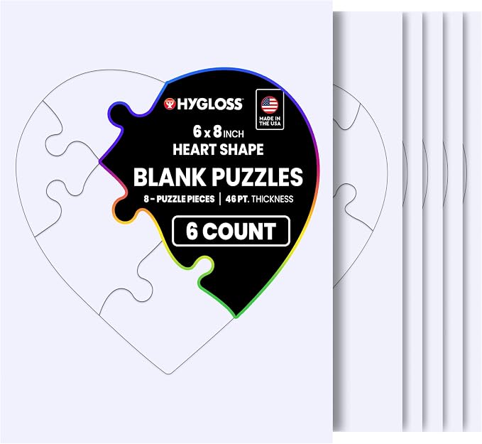 Hygloss 6 Blank Heart Puzzles – 6 x 8 Inches – Ideal