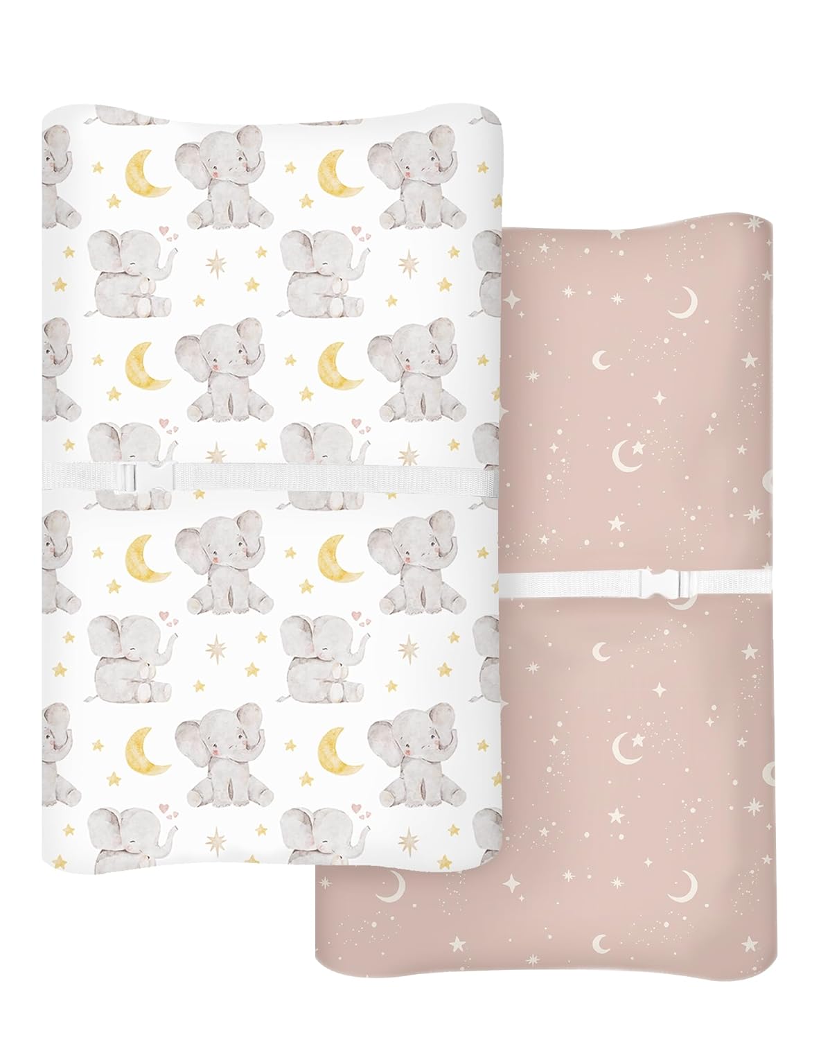 Changing Pad Cover for Baby Boys Girls 2 Pack, Fits Standard 32”×16” Changing Table Pads, Silky Breathable Stretch Knit, Machine Washable (Elephant Dream)