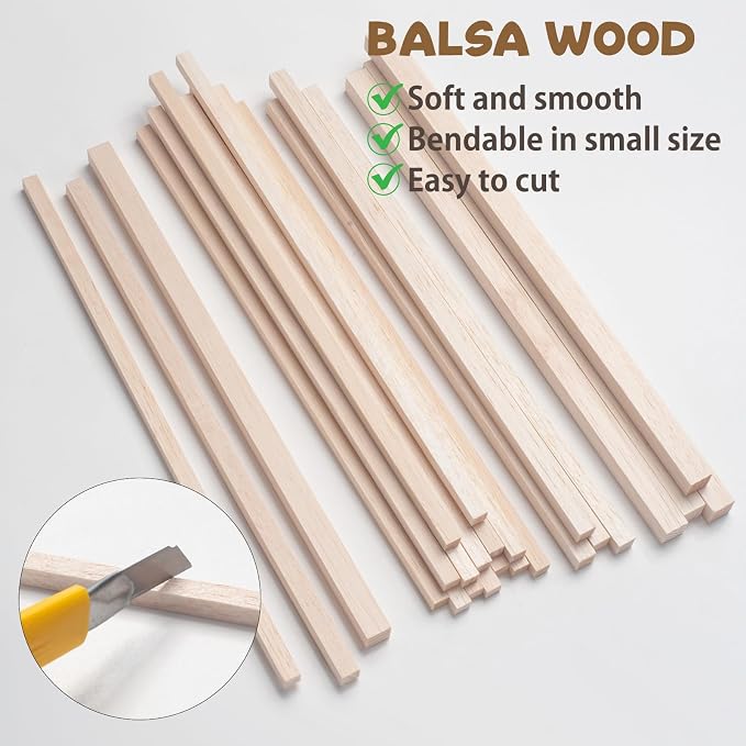 Balsa Wood Sticks, Unfinished Wooden Sticks