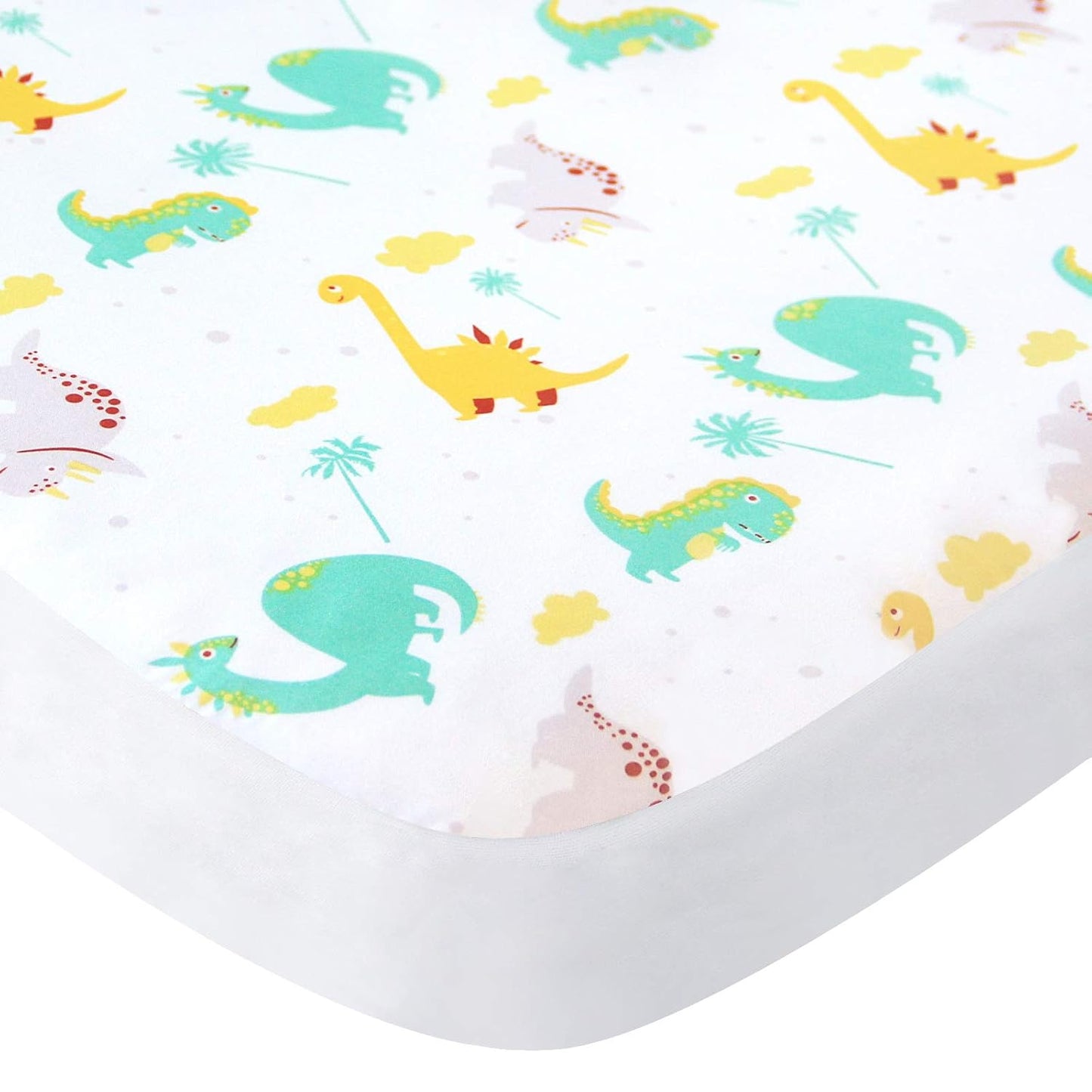 Pack and Play Sheets, 2 Pack Mini Crib Sheets, Stretchy Playard Fitted Sheet, Compatible with Graco Pack n Play, Soft and Breathable Material, Dinosaur and Grey Star