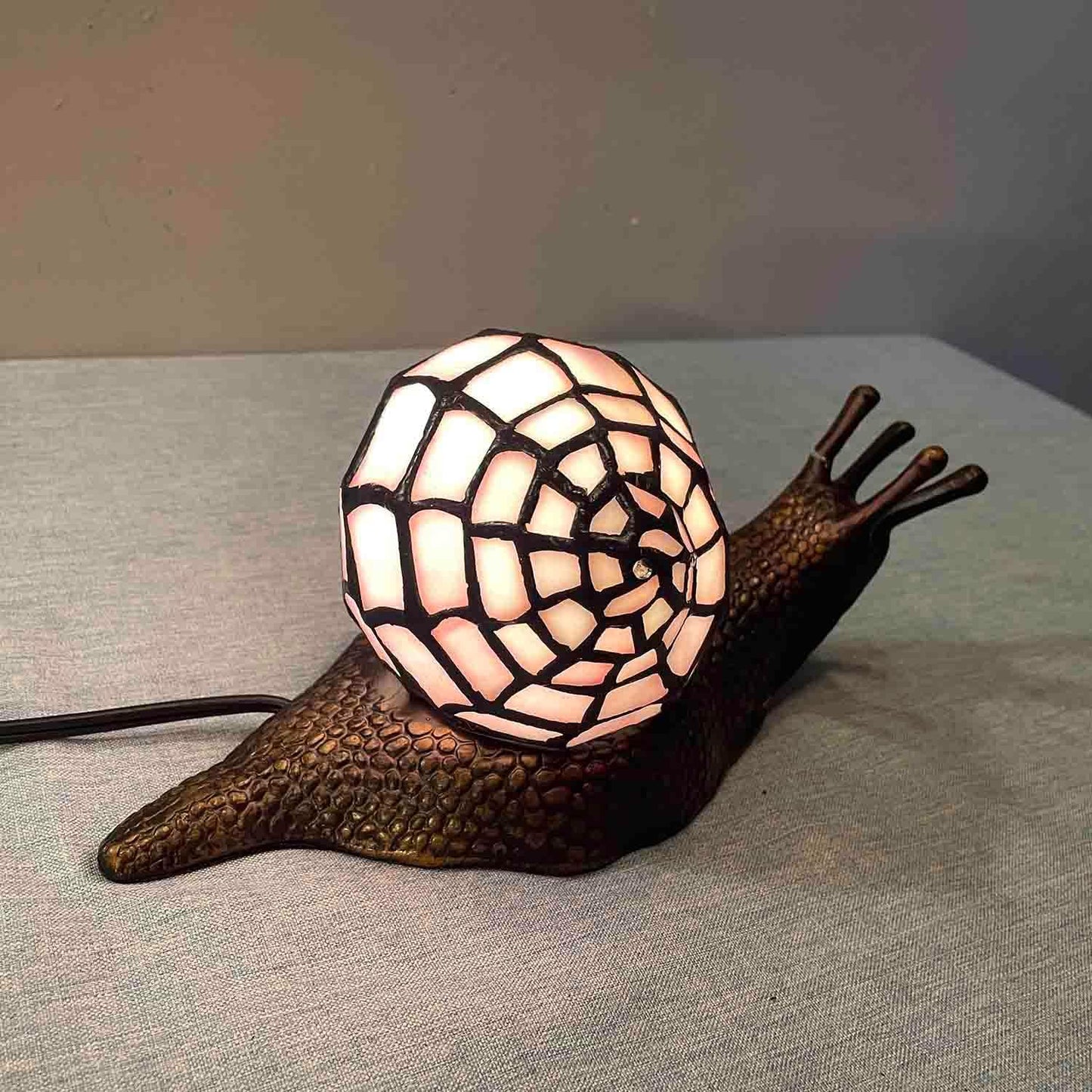 Bieye L10962 Land Snail Tiffany Style Stained Glass Accent Table Lamp for Home Decoration (Pink, 10" D x 5" W x 5" H)