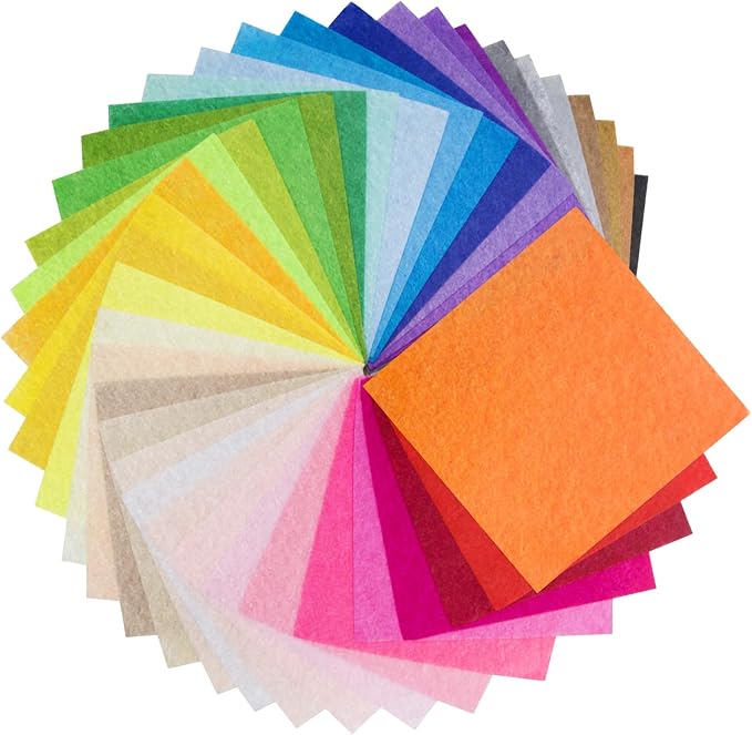 6" x 6" Felt Fabric Sheets for Crafts, 1mm Thick, Squares Non-Woven Felt Fabric