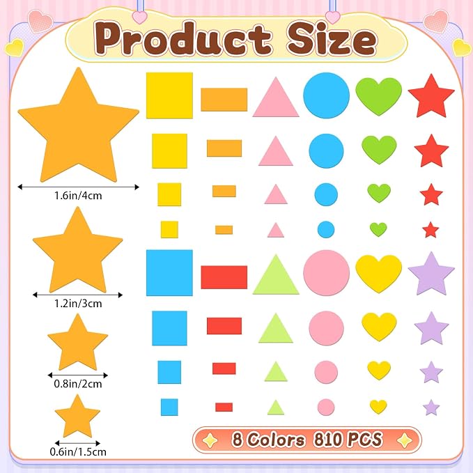 810Pcs Foam Stickers Foam Shape Stickers Colorful Self Adhesive, 8 Colors Heart