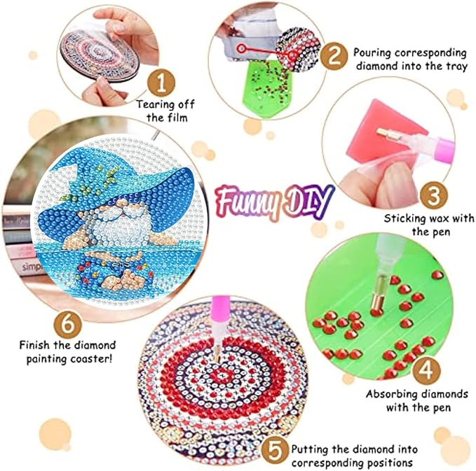 8 Pack Gnome Diamond Art Coasters Kits