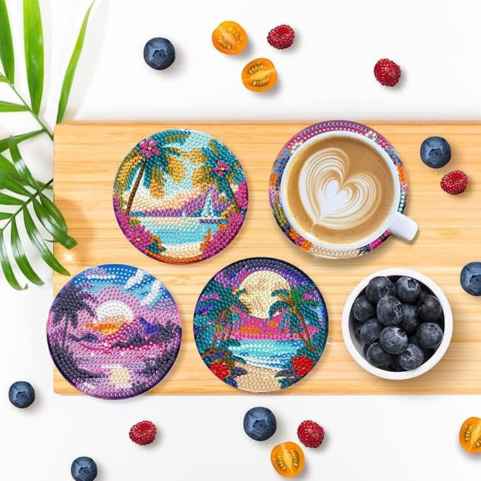 EWJRNSF 6 PCS Ocean Beach Diamond Art Coasters Kit