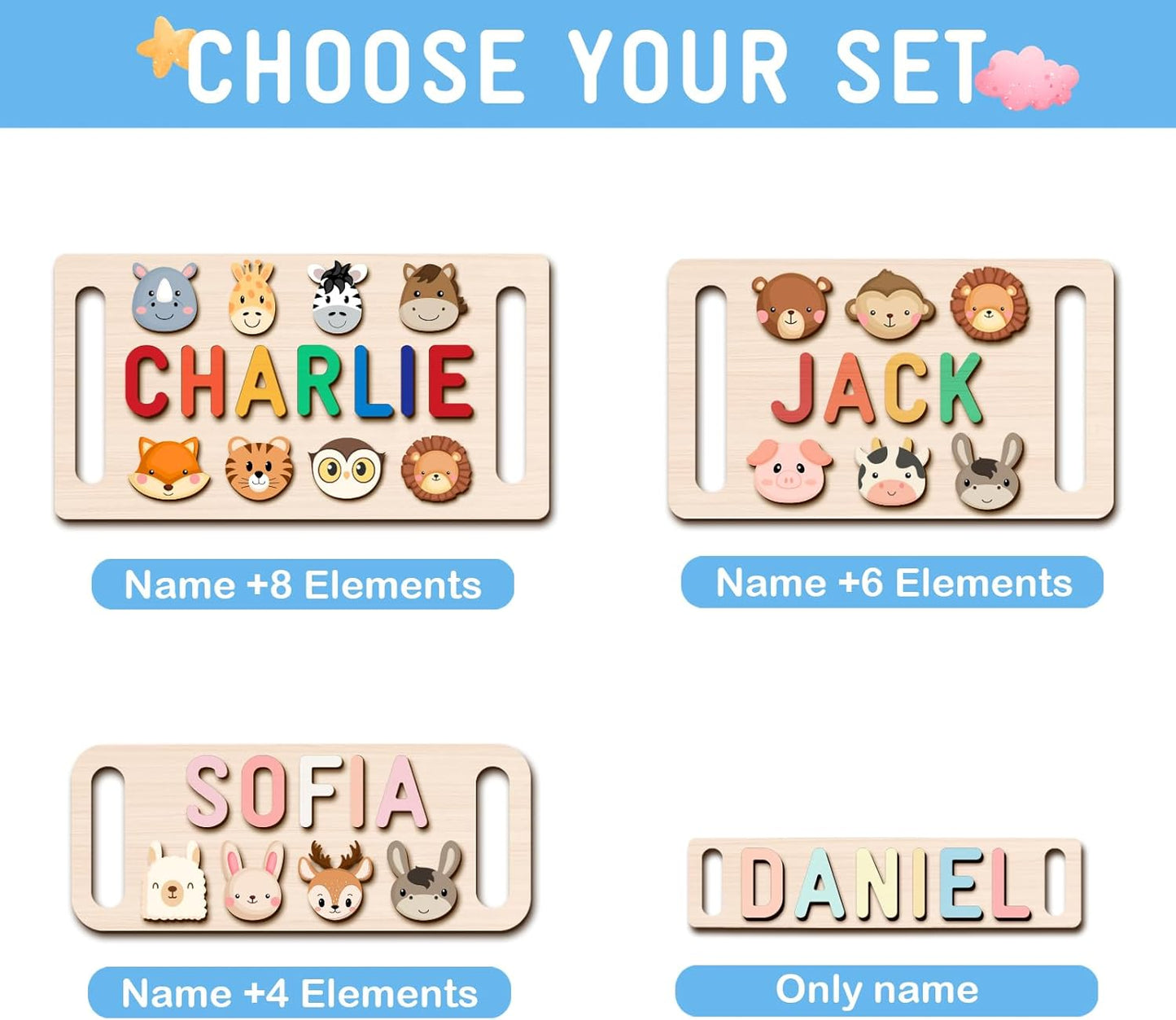Name Puzzle for Kids Personalized, Wooden Name Puzzles for Toddlers 1-3, Engraved Text Greetings on Back, Custom Baby 1st Birthday Gifts for Girl&Boy, Kids Sensory Toys (Name Puzzle)