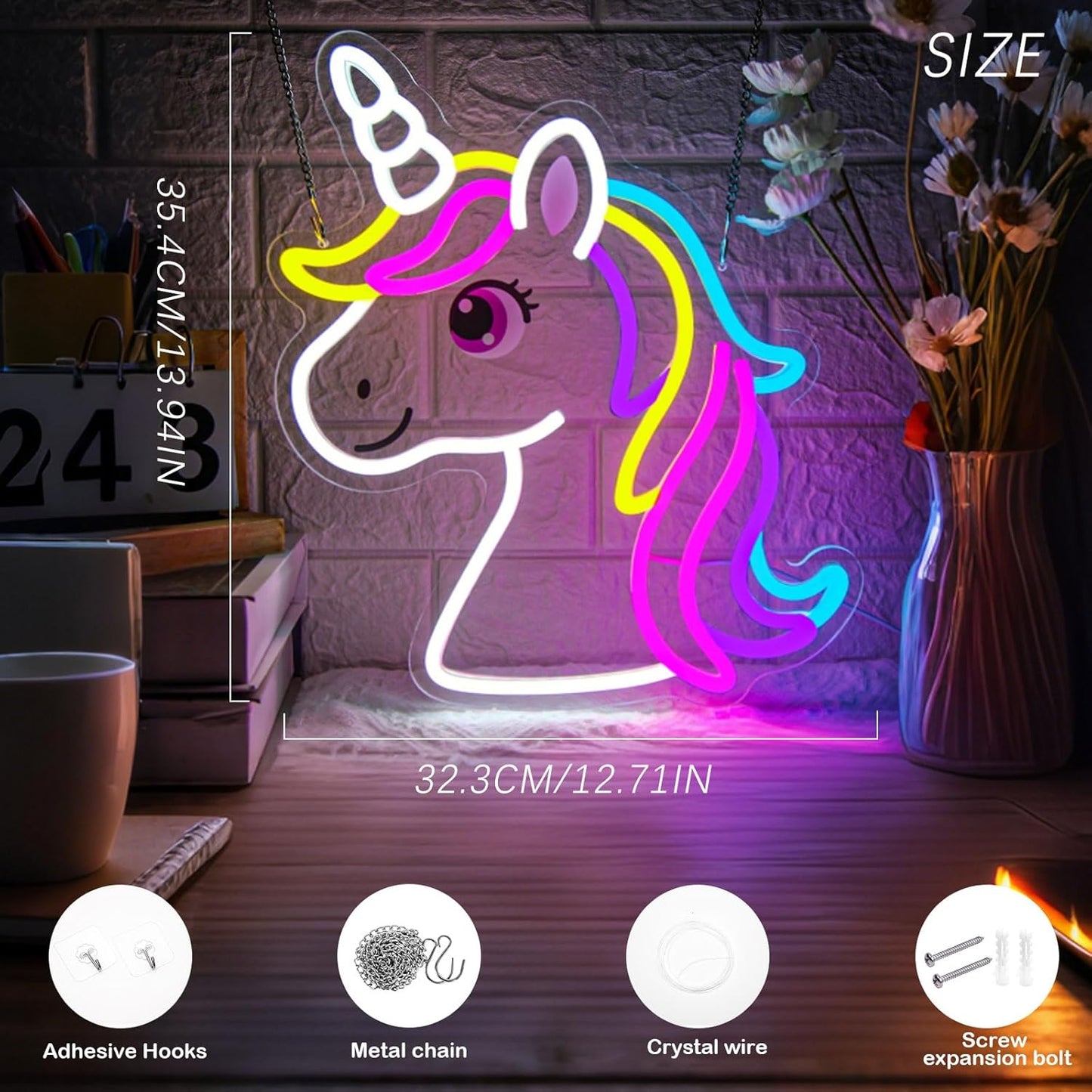 Unicorn Neon Sign for Wall Decor, Dimmable Colorful Unicorn Night Light for Girls Room, Nursery Classroom, Birthday Decoration, Cute Fairy Horse LED Light Up Sign for Kid Bedroom, Unicorn Gift for Girls