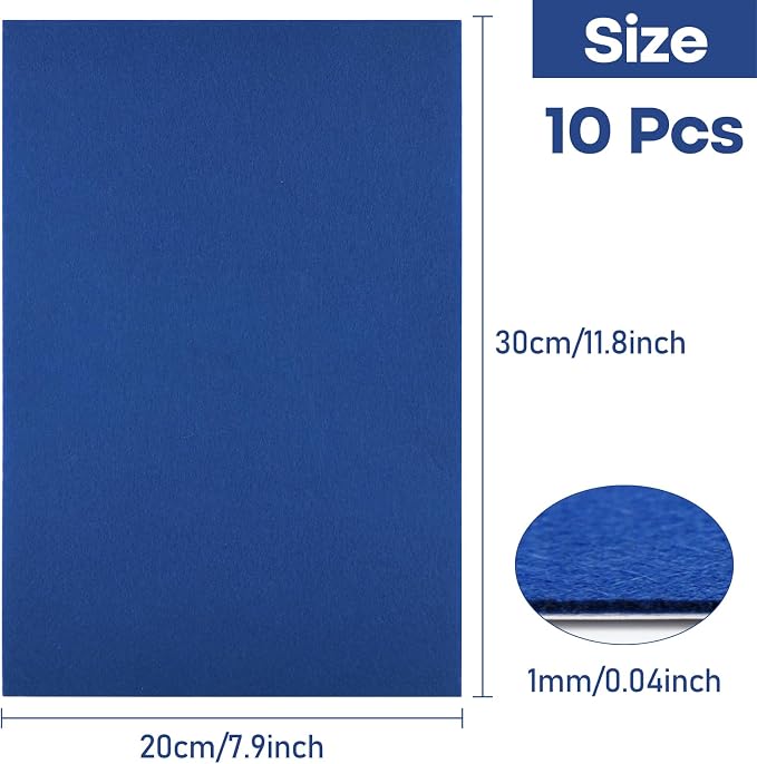 CHRORINE 10 Pcs Navy Blue Felt Fabric Sheets Self Adhesive Felt Sheets 8 x 12