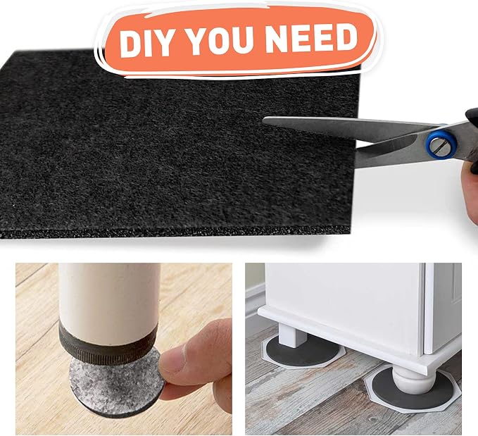 12" x 12" x 1/8" Thickness Adhesive Black Felt Sheets Sticky Felt Fabric Pads
