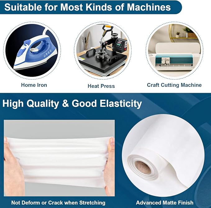 VINYL FROG White Heat Transfer Vinyl Roll 12" x25ft White Iron on Vinyl | White