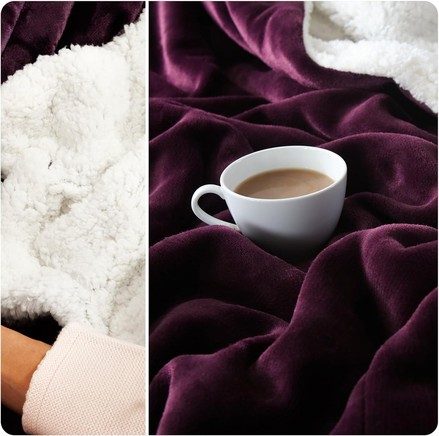 NANPIPER Sherpa Blanket Twin Size for Couch, Warm and Lightweight Throw, Soft Fuzzy Plush Fleece for Winter, Plum Purple 60x80 Inches