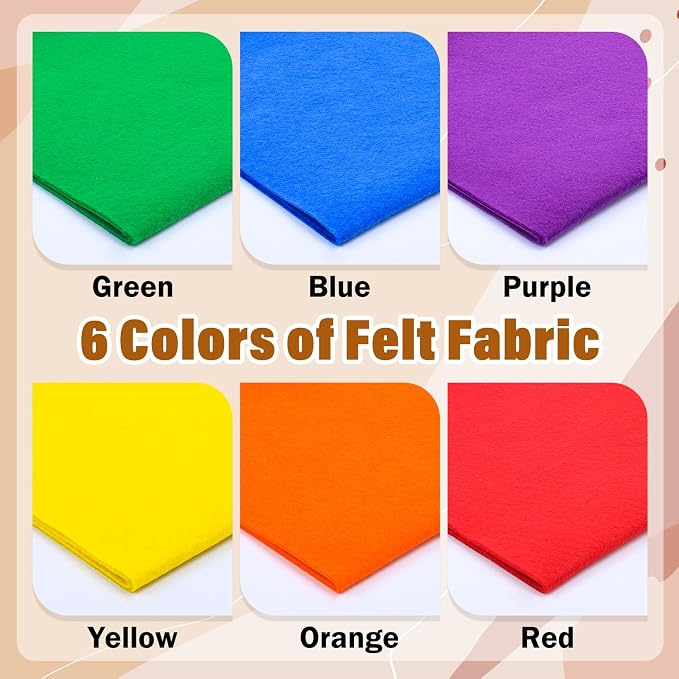 XSEINO 6 Rolls 12"x35" Large Felt Sheets, 1.4mm Thick Nonwoven Fabric