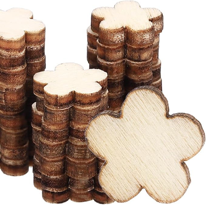 PATIKIL 10mm Wooden Flowers, 50 Pack Unfinished Wood Flowers Blank Wooden