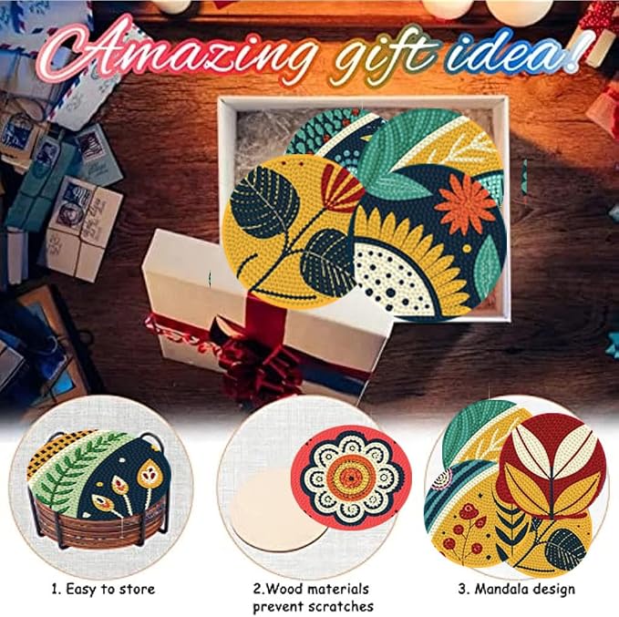 Zythron 8 Pack Diamond Art Coasters Kits, Flowers Diamond Painting Coasters |