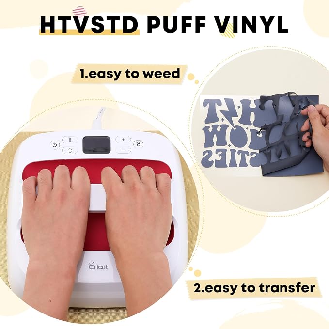 HTVSTD Grey Black White Puff HTV Heat Transfer Vinyl 6pcs 12×10in | 3D Puffy