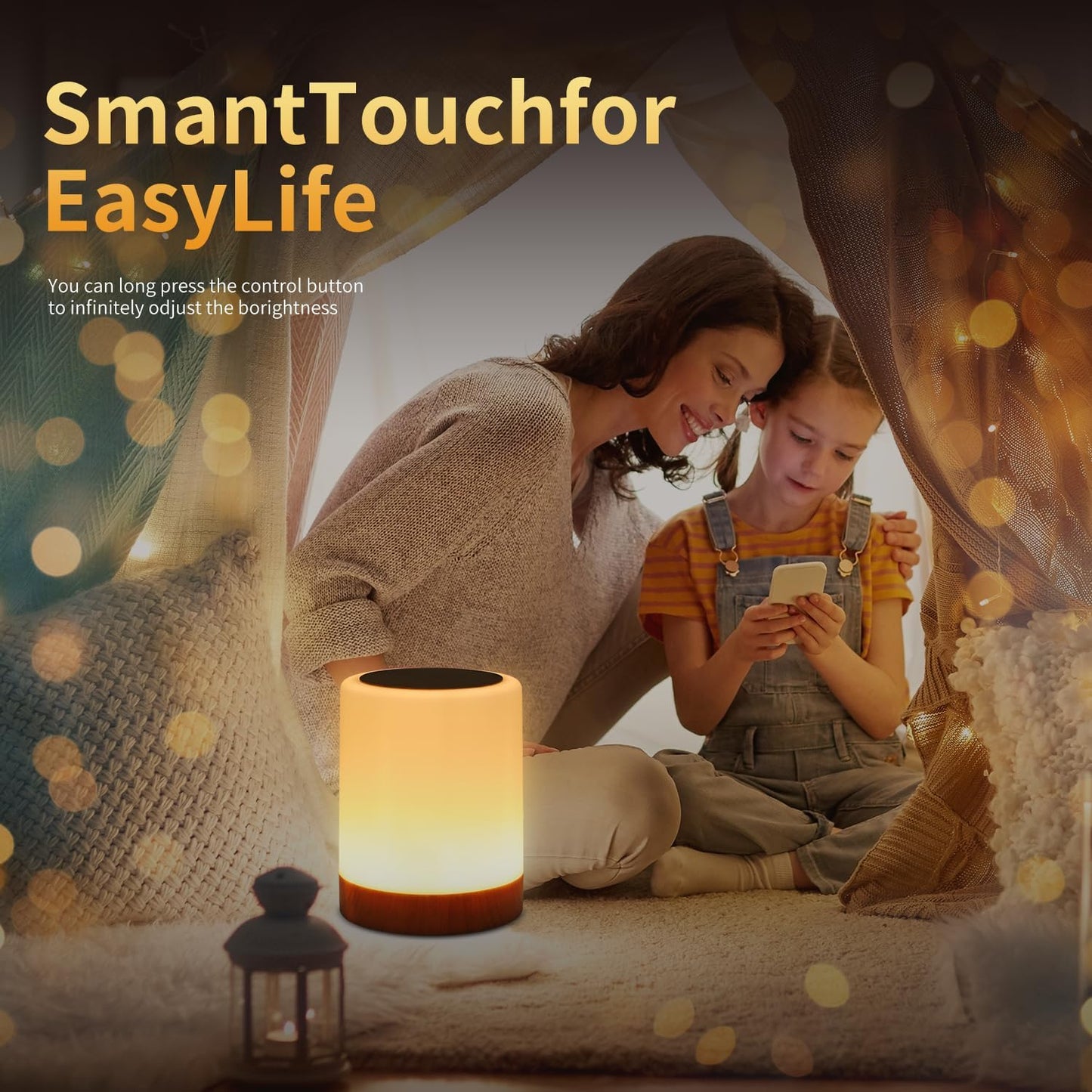 OORUN Touch Bedside Table Lamp,13 RGB Colors & 5 Brightness, USB Rechargeable Desk Lamp, Remote Control Dimmable Night Light with RGB Color Changing,Portable Lamp for Baby, Bedroom, Living Room
