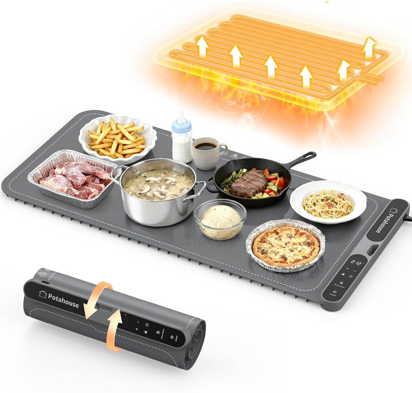 Potahouse® Food Warming Mat Extra Large 31"x15" 430W,Electric Warming Tray with 7 Temp 8 Timer Settings,Rollable & Portable Food Warmer for Parties,Buffet,Home and Travel Use