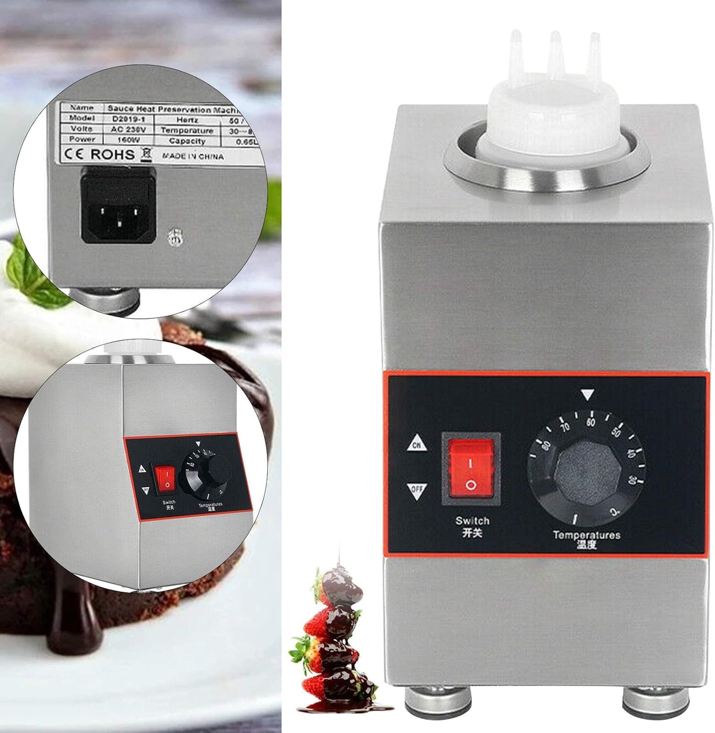 Electric Sauce Bottle Warmer Nacho Cheese Warmer with Bottle, Hot Fudge Cheese Caramel Jam Sauce Warmer 30-85℃ 110V