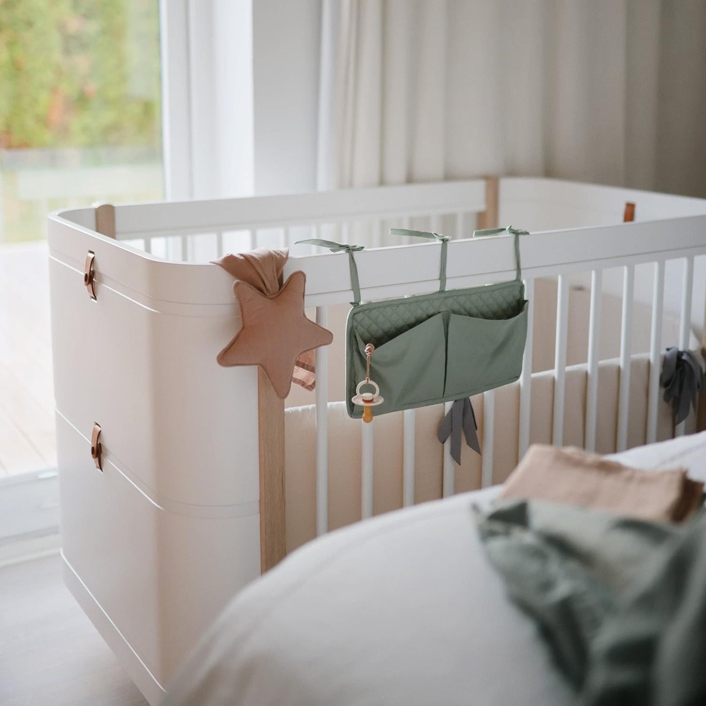 FRIGG Rope Natural Rubber Baby Pacifier | Made in Denmark | BPA-Free (Sage/Croissant, 0-6 Months)