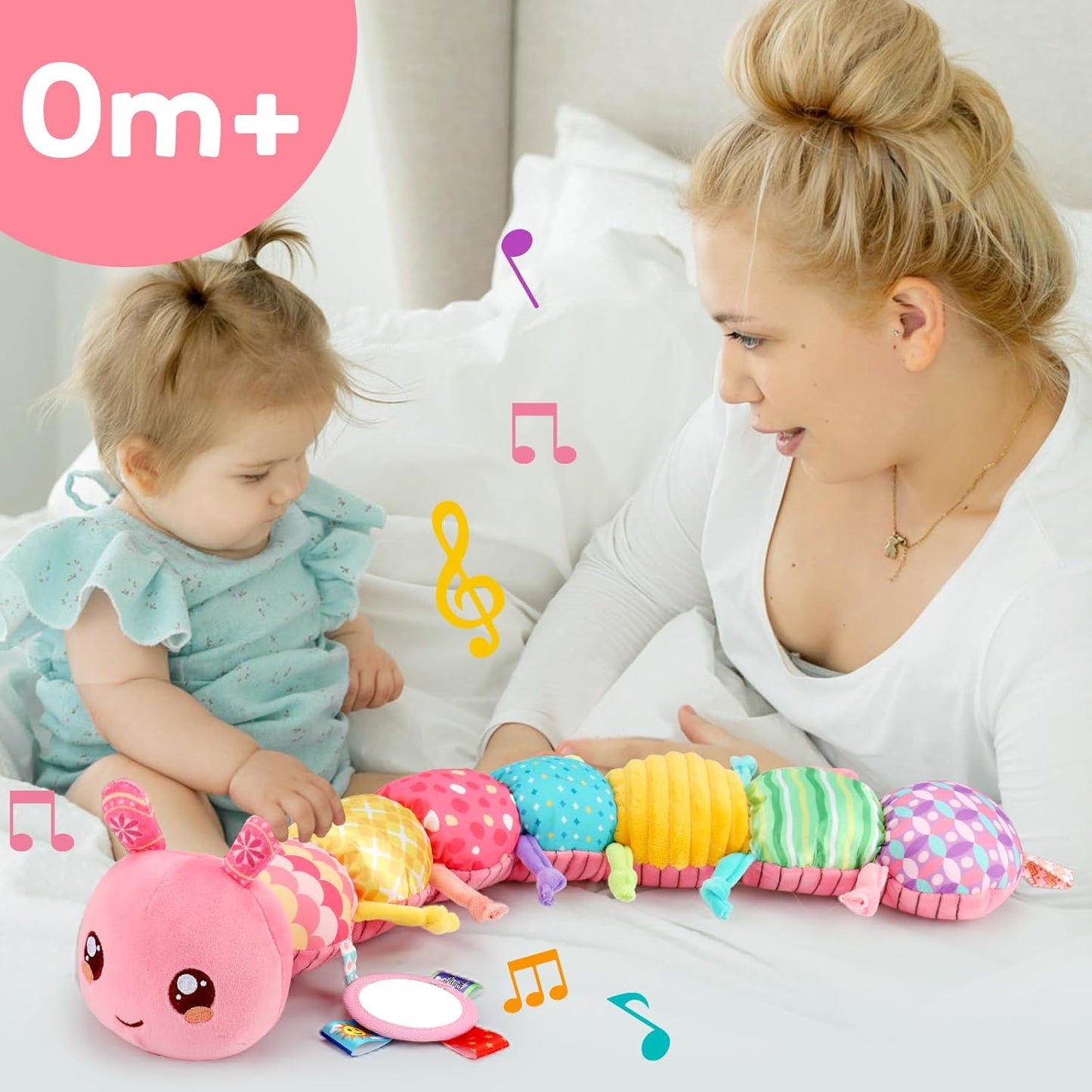 Baby Girls Toys 0-6 Month Music Animal Stuffed Caterpillar Toy for Infant 0-3 3-6 Months with Mirror Crinkle Rattle Tummy Time Sensory Toys for 3 4 5 6-12 Month Old Newborn Baby Shower Birthday Gifts