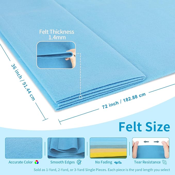 Sky Blue Fabric Sheet 72" X 36", 1.4mm Thick Large Soft Durable Flexible Craft