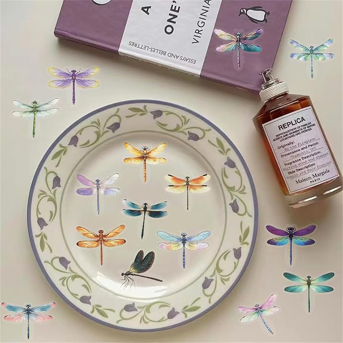 50Pcs Dragonfly Stickers for Scrapbooking, PET Transparent Decorative Stickers