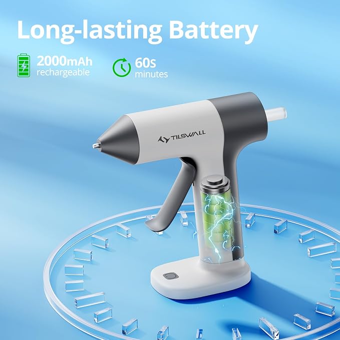 Tilswall Cordless Glue Gun, 4V Fast Preheating Hot Glue Gun