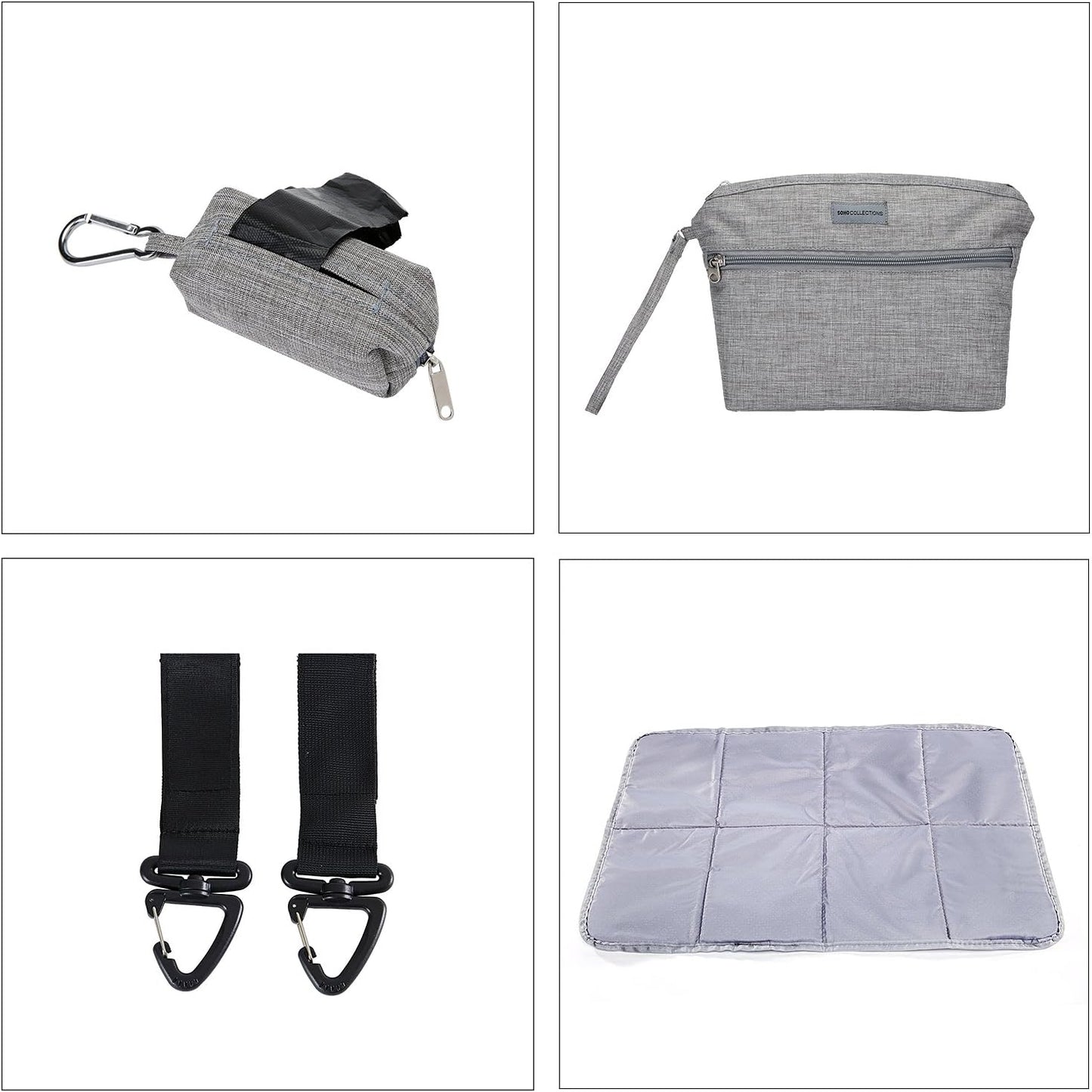 SoHo Kenneth Diaper Backpack 6Pc Set Tote Bag, Gray