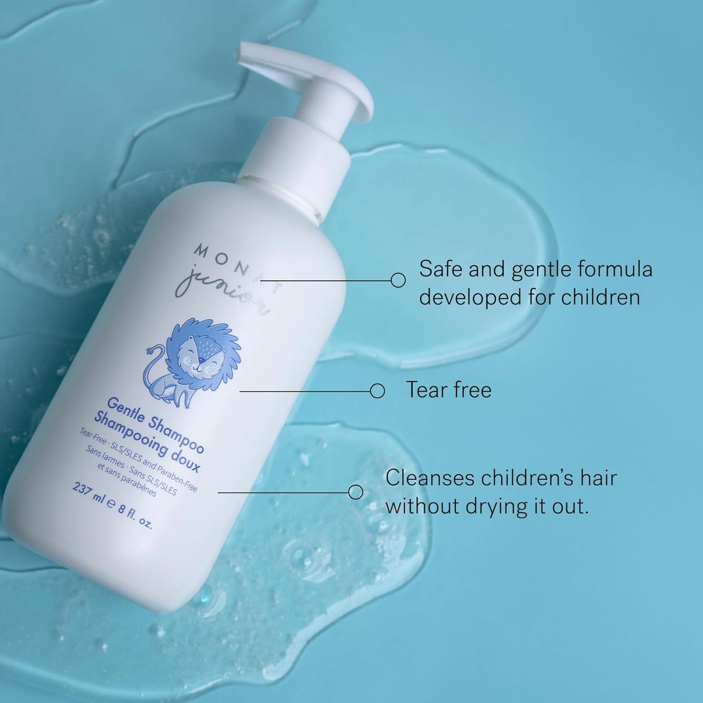 MONAT Junior™ Gentle Shampoo - A safe, Gentle and Non-irritating Hair Shampoo for children. All Natural Tear-free, Sulfate & Paraben-free - Net Wt. 237 ml / 8 fl. Oz