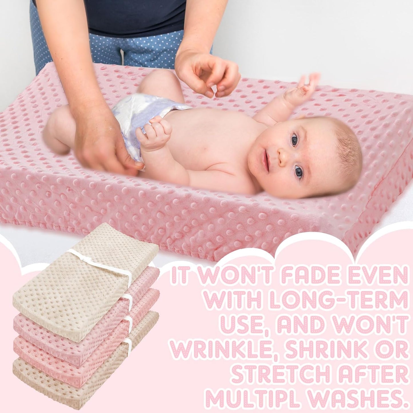 Peryiter 4 Pcs Changing Pad Cover 16 x 32 Inch Ultra Soft Dots Plush Changing Table Covers for Baby Girls and Boys(Pink Series Colors,Flower)