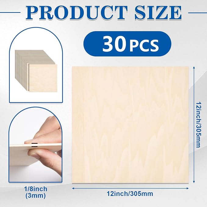 30 Pack Basswood Sheets for Crafts, Wood Burning, Architectural Models