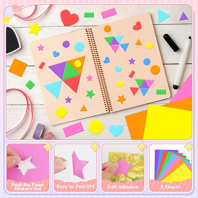 810Pcs Foam Stickers Foam Shape Stickers Colorful Self Adhesive, 8 Colors Heart