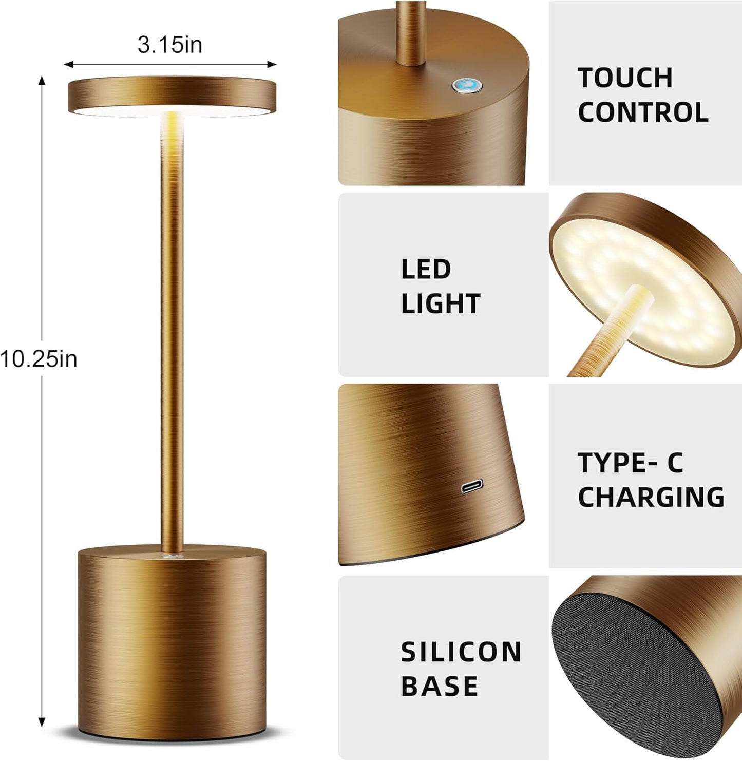 Cordless Table Lamps Rechargeable - Outdoor Portable LED Table Light 5000mAh Battery Operated Lamp 3 Color Stepless Dimming with Memory Function for Restaurant Dining Patio 2Pack Bronze